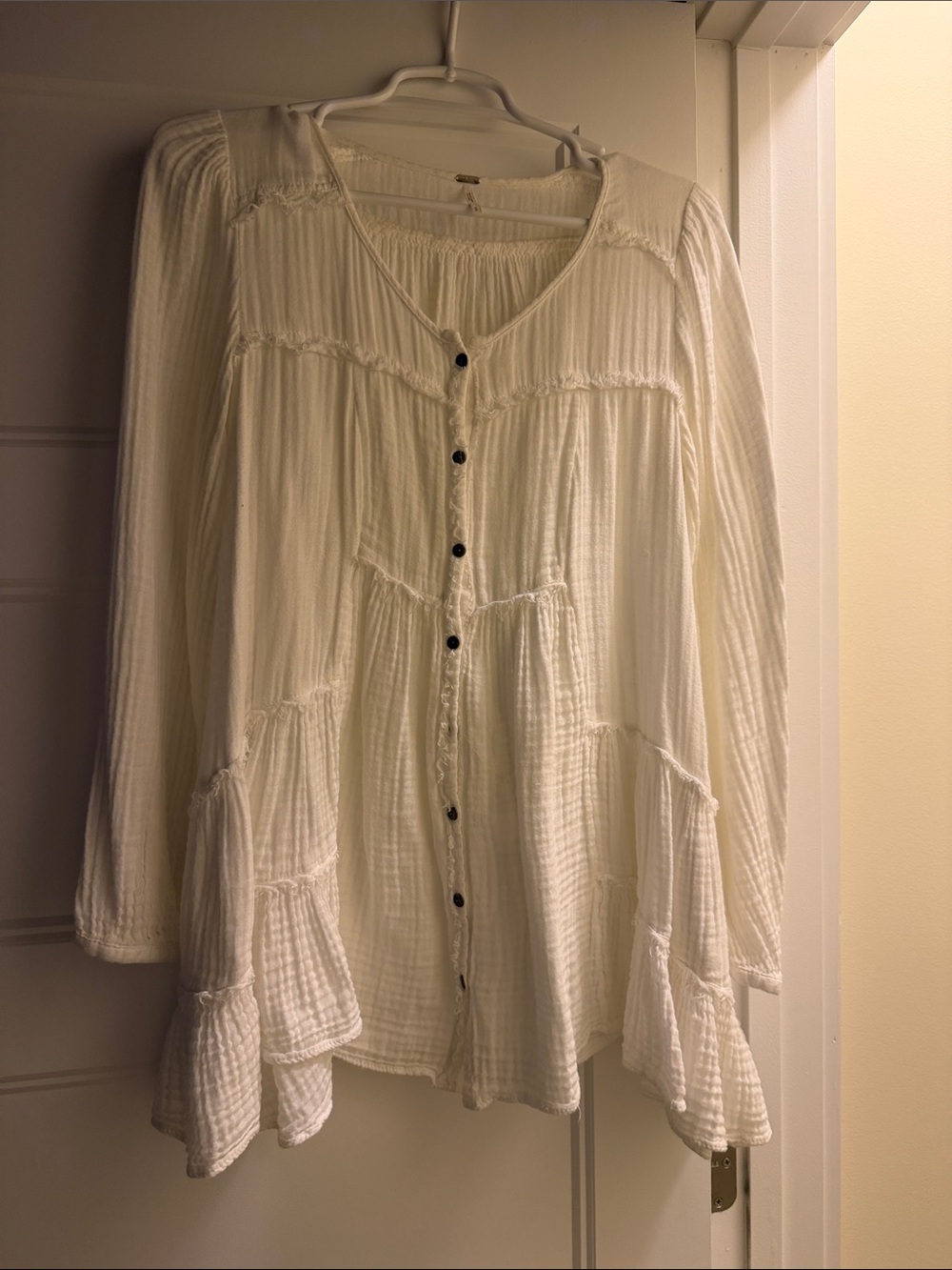 Free People Creamy White Button-Front Gauze Tunic